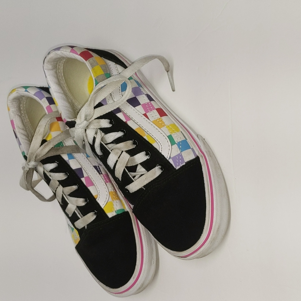 Vans old school kids rainbow checkered shoes